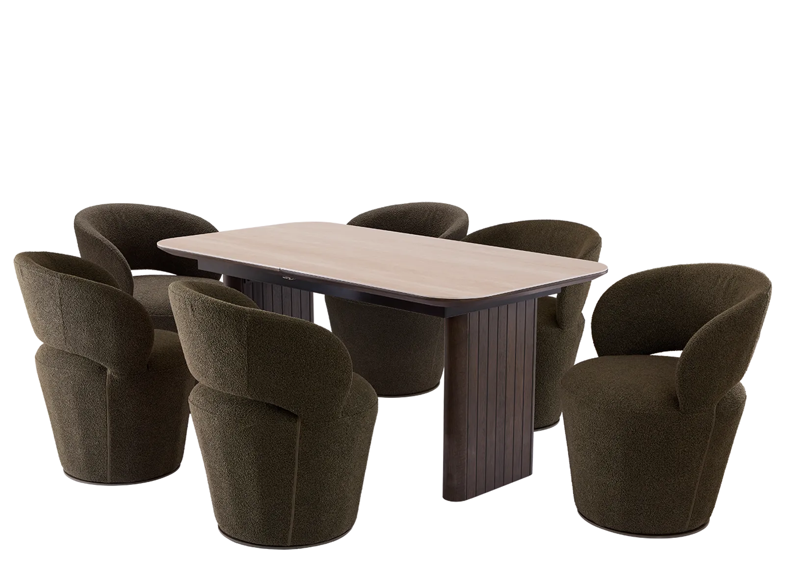 Dining Table (210cm) With 6 Milos Chairs In Sage